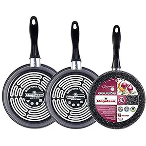 Set 3 Poêles à frire 24-26-28cm Induction PIERRE Non Adhérente sans PFOA Magefesa Gransasso  Gris pas cher