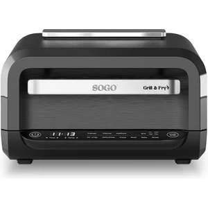 SOGO Multifunctionele Grill en Airfryer - 10 Kookfuncties - Met Timer en Temperatuurinstellingen - Inclusief Bakplaat en Grillplaat - 1700W - Zwart pas cher