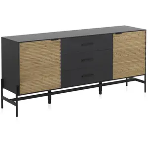 Buffet plaqué en frêne noir avec portes naturelles. REF.10973 pas cher