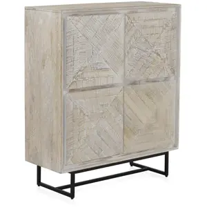 Buffet haut en bois de manguier massif patiné blanc. REF.10825 pas cher