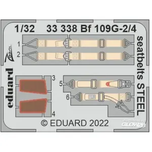 Eduard Bf 109G-2/4 seatbelts STEEL for REVELL