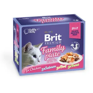 Brit Family Plate - Natvoer - Volwassen Kat - Filets in Gelei - 12X85GR - Multipack - 1ST pas cher
