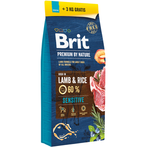 15+3kg agneau Sensitive Brit Premium by Nature Croquettes pour chien pas cher