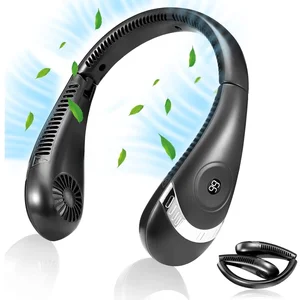 Nek Ventilator - Draagbare Nekventilator - met Koeling - Mini nekventilator - Mini Nek Fan - Gezichtsventilator & Handventilator - Draagbare nekventilator - Handventilator - Geschikt voor reizen, kamperen, buiten - Met 3 standen - Zwart pas cher