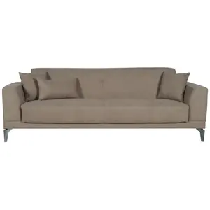 Canapé convertible 3 places - HENRY - Tissu marron - 3 coussins - coff... pas cher
