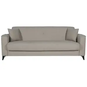 Canapé convertible 3 places - BERGAMO - Tissu beige - 2 coussins - cof...