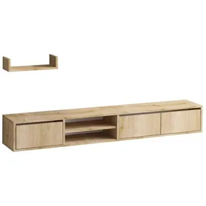 CALICOSY Meuble TV Suspendu 3 portes 2 niches décor chêne saphir L180 cm - 180 cm X 30 cm X 25 cm - HEKA pas cher