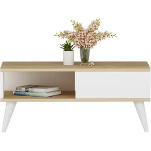 MENZZO Table basse style scandinave Samar 58x43,3cm Bois Blanc et Chêne clair pas cher