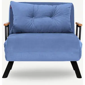 MENZZO Fauteuil Convertible Métal Noir Et Tissu Bleu
