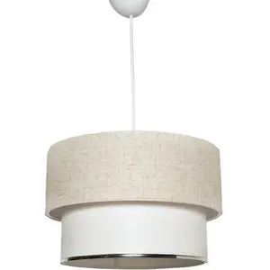 MENZZO Suspension abat-jour double Yolky D30cm Métal Blanc et Tissu Blanc et Blanc crème pas cher