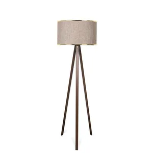 Lampadaire - MENZZO - Tympanum - Bois Marron - Tissu Beige - Or pas cher