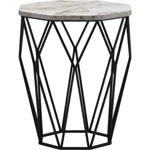 Table Basse - MENZZO - Heptagone - Métal Noir - Bois Blanc Marbre - Design Contemporain pas cher
