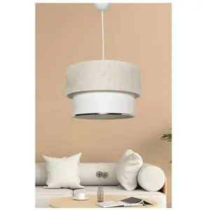 MENZZO Suspension Clara D30cm Métal Blanc et Tissu Blanc et Blanc crème pas cher