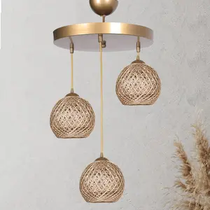 MENZZO Suspension 3 lampes escalier Brax D32cm Métal Or et Coton BeigeVendu pargalaxus