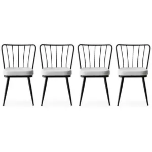 MENZZO Lot de 4 chaises Gino Métal Noir et Velours Blanc
