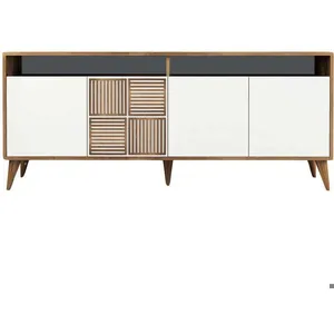 Menzzo Buffet en aggloméré 4 portes milan noyer et blanc pas cher