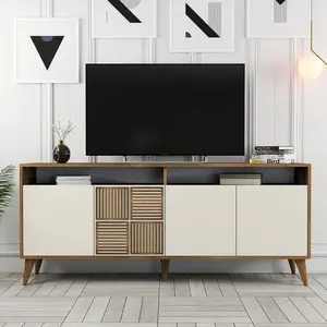 Comparateur de prix : MENZZO Buffet bas 4 portes et 2 tiroirs Kaltes L180cm Bois Naturel et Blanc crème
