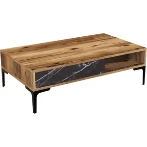 MENZZO Table basse moderne Varnus 105cm Bois et Effet marbre Noir pas cher