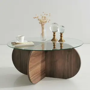 MENZZO Table basse design Venas D75cm Bois foncé et Verre Transparent pas cher