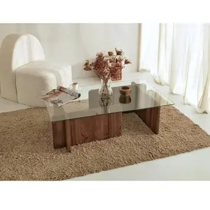 EMOB Table basse en verre et aggloméré Escape (Noyer) pas cher