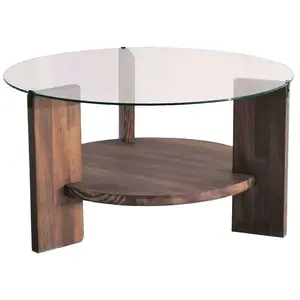Table basse ronde Wilds D75cm Bois massif foncé et Verre Transparent - MENZZO - Contemporain - Design pas cher