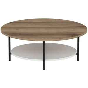 MENZZO Table basse ovale Mekong 60x90cm Métal Noir et Bois Blanc et Chêne clair pas cher