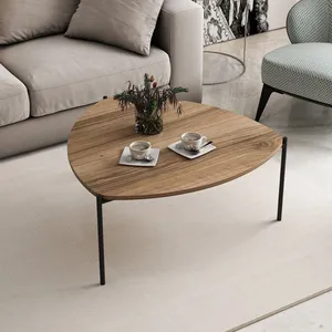 MENZZO Table basse trépieds Myrtle 89x90cm Métal Noir et Bois foncé pas cher