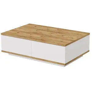 VENTE-UNIQUE Table basse avec 2 portes - Naturel clair et Blanc - LOTULA