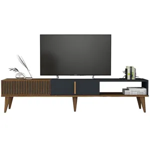 Meuble TV en bois Milan - 180 x 35 x 40 cm - Noyer Anthracite pas cher