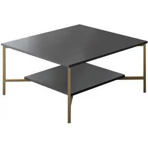 MENZZO Table basse carrée Harmony 80x80cm Métal Or et Bois Anthracite pas cher