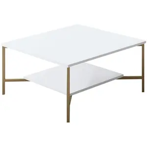 MENZZO Table basse carrée Harmony 80x80cm Métal Or et Bois Blanc pas cher