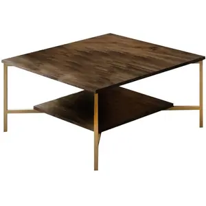 MENZZO Table basse carrée Harmony 80x80cm Métal Or et Bois foncé pas cher