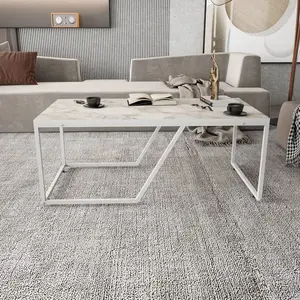 MENZZO Table basse Greta L120xP60cm Métal Blanc et Bois Effet marbre Blanc pas cher