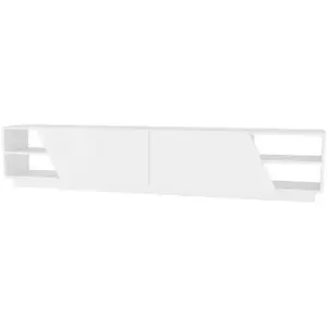 Comparateur de prix : CALICOSY Meuble TV 4 étagères 2 portes - L240 cm - 240 cm X 37,1 cm X 47,4 cm - RHODES - Blanc