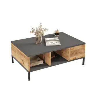 MENZZO Table basse avec rangement Ginny 60x90cm Anthracite et Chêne clair pas cher