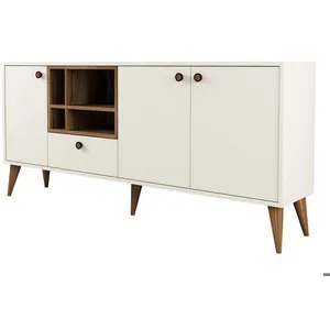 MENZZO Buffet moderne 4 portes Sened L180cm Crème et Bois foncé pas cher