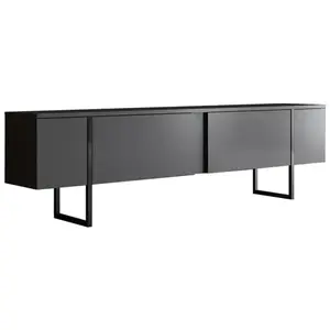 CALICOSY Meuble TV 2 portes rabattables L180 cm - 180 cm X 30 cm X 50 cm - Luxe - Anthracite / Noir pas cher