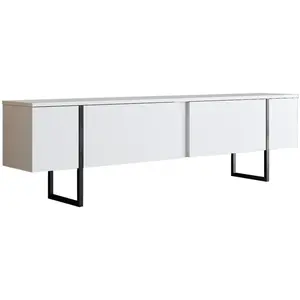 CALICOSY Meuble TV 2 portes rabattables L180 cm - 180 cm X 30 cm X 50 cm - Luxe - Blanc/ Noir pas cher