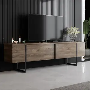 CALICOSY Meuble TV 2 portes rabattables L180 cm - 180 cm X 30 cm X 50 cm - Luxe - Noyer/ Noir pas cher