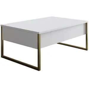 MENZZO Table basse Sibylle 60x90cm Métal Or et Bois Blanc pas cher