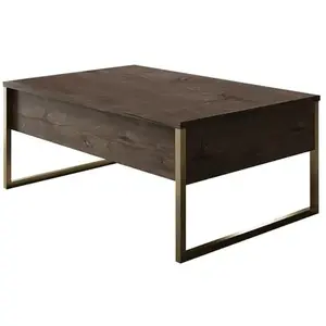 MENZZO Table basse Sibylle 60x90cm Métal Or et Bois foncé pas cher