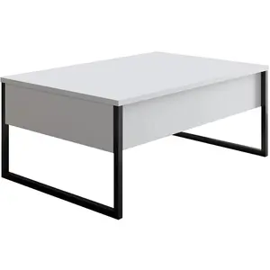 MENZZO Table basse Sibylle 60x90cm Métal Noir et Bois Blanc pas cher