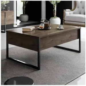MENZZO Table basse Sibylle 60x90cm Métal Noir et Bois foncé pas cher