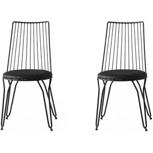 MENZZO Lot de 2 chaises pieds épingles Gall Métal Noir et Simili cuir Noir pas cher