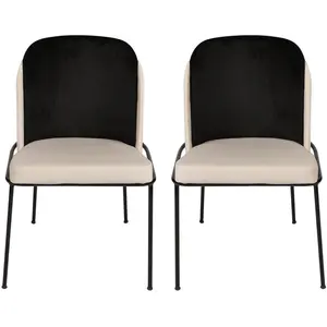 MENZZO Lot de 2 chaises Kymil Métal Noir et Velours Noir et Blanc crème pas cher