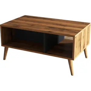 MENZZO Table basse avec rangement Elena L90cm Bois foncé et Anthracite pas cher