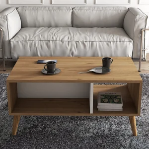MENZZO Table basse avec rangement Elena L90cm Bois Chêne clair et Blanc pas cher