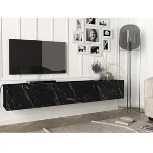 VENTE-UNIQUE Meuble TV suspendu avec 3 portes - Effet marbre noir - VIKILA pas cher