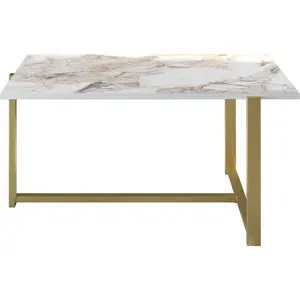 MENZZO Table basse Usiel L92xP64cm Métal Or et Bois Effet marbre Blanc pas cher