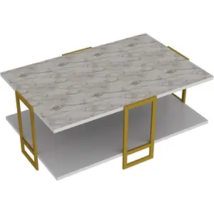 Table basse - BOBOCHIC - LESTINA - Design bords dorés - Or / Blanc pas cher